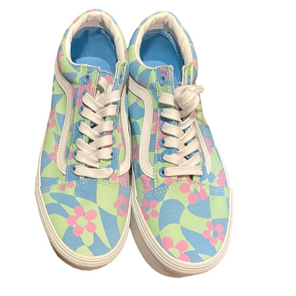 VANS: Old School Stac-Checkerboard Floral Blue/Pink - Picture 4 of 8